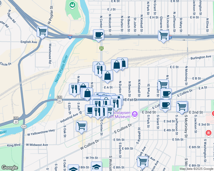 map of restaurants, bars, coffee shops, grocery stores, and more near in Casper