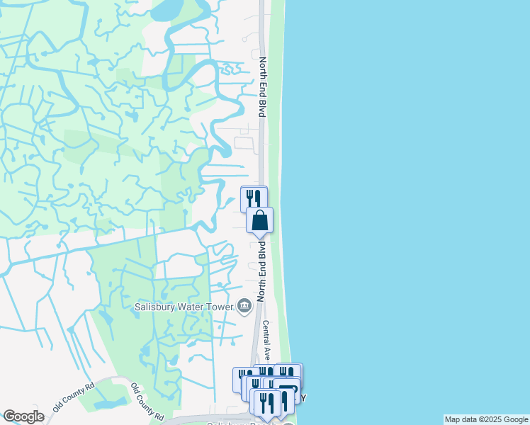 map of restaurants, bars, coffee shops, grocery stores, and more near 209 North End Boulevard in Salisbury