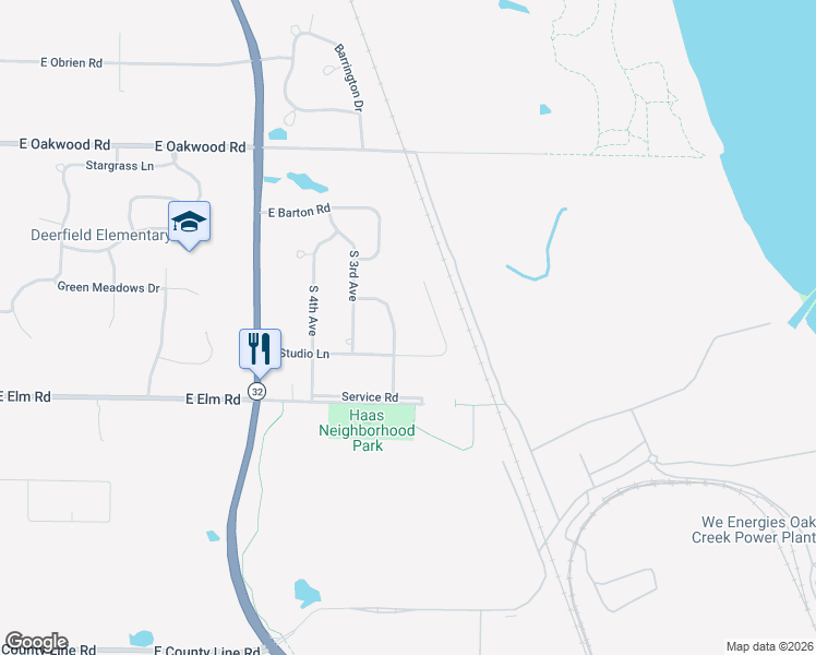 map of restaurants, bars, coffee shops, grocery stores, and more near 10554 South Alton Road in Oak Creek