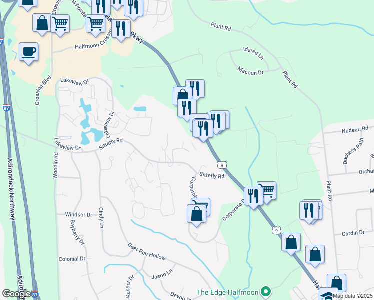 map of restaurants, bars, coffee shops, grocery stores, and more near 32 Southview in Saratoga County