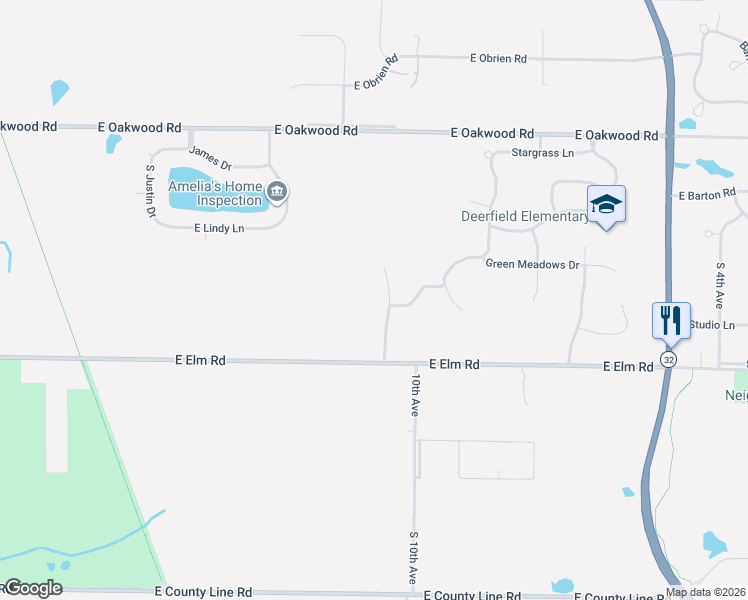 map of restaurants, bars, coffee shops, grocery stores, and more near 10555 South Shangrila Court in Oak Creek
