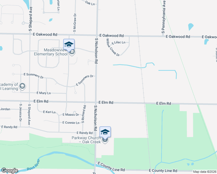 map of restaurants, bars, coffee shops, grocery stores, and more near 10670 South Nicholson Road in Oak Creek