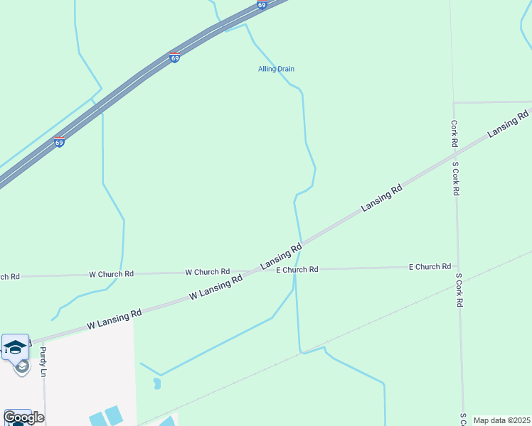 map of restaurants, bars, coffee shops, grocery stores, and more near 106 Lansing Road in Morrice