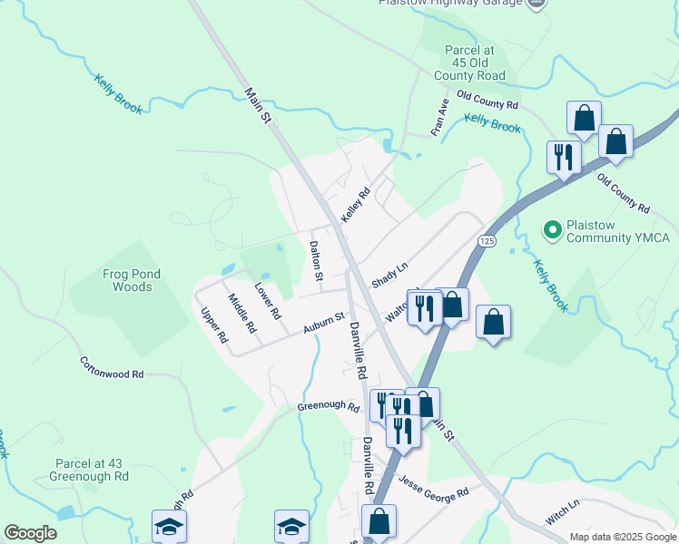 map of restaurants, bars, coffee shops, grocery stores, and more near 32 Danville Road in Plaistow