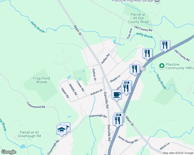 map of restaurants, bars, coffee shops, grocery stores, and more near 32 Danville Road in Plaistow