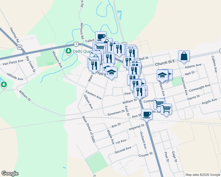map of restaurants, bars, coffee shops, grocery stores, and more near 256 Saint George Lane in Norfolk