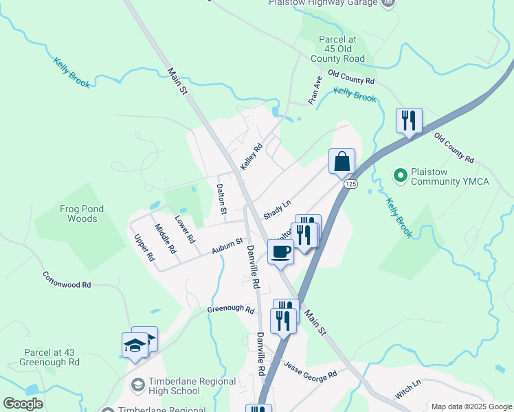 map of restaurants, bars, coffee shops, grocery stores, and more near 219 Main Street in Plaistow
