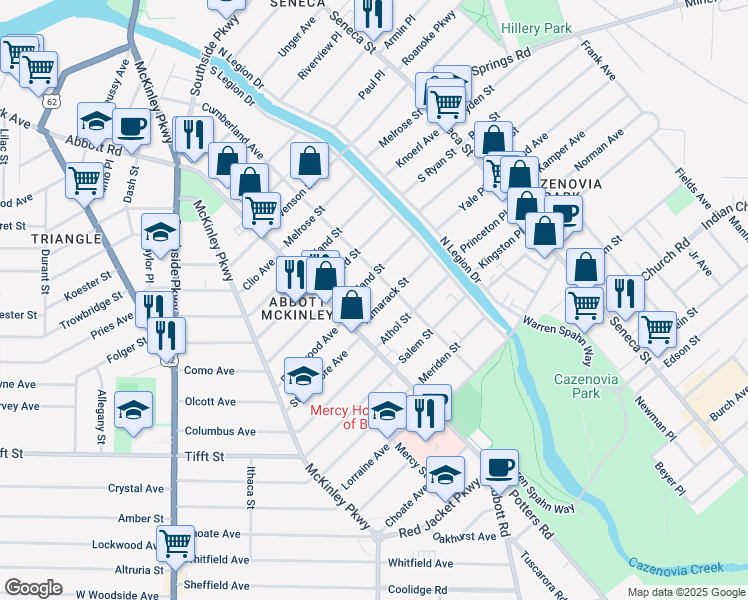 map of restaurants, bars, coffee shops, grocery stores, and more near 315 Cumberland Avenue in Buffalo