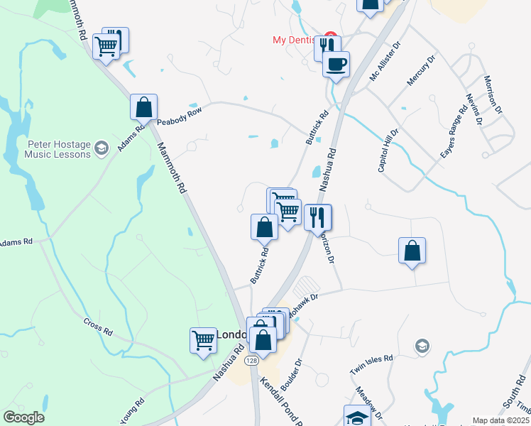 map of restaurants, bars, coffee shops, grocery stores, and more near 30 Buttrick Road in Londonderry