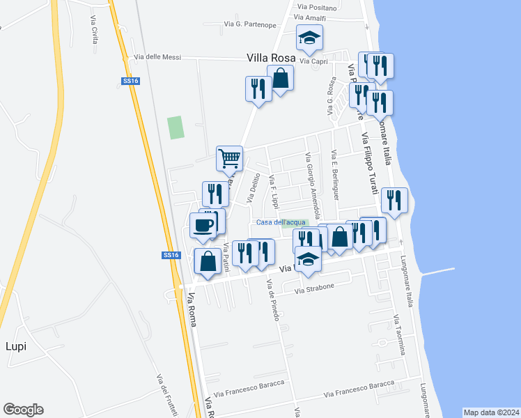 map of restaurants, bars, coffee shops, grocery stores, and more near 24 Via Nicola Da Guardiagrele in Villa Rosa