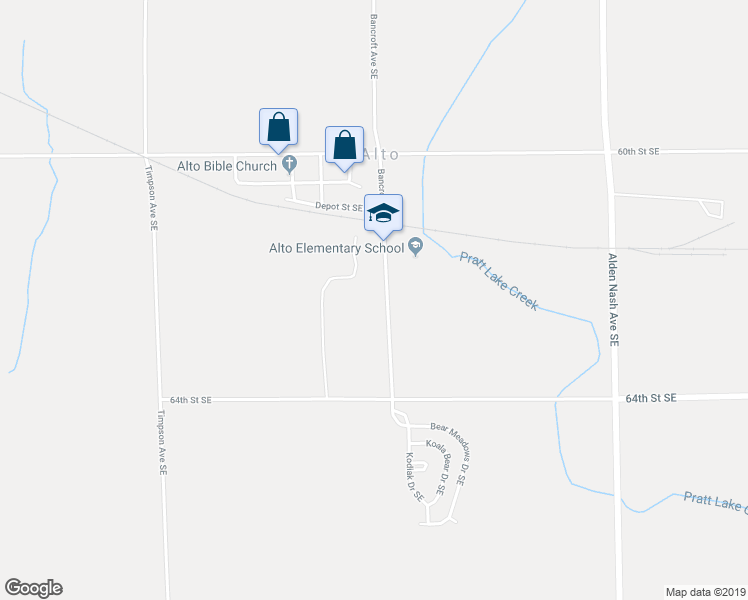 map of restaurants, bars, coffee shops, grocery stores, and more near 6223 Bancroft Avenue Southeast in Alto