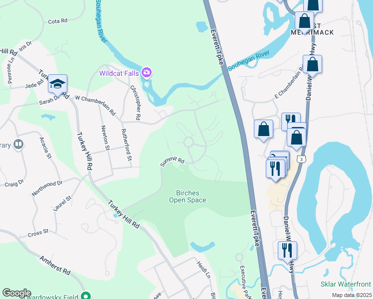 map of restaurants, bars, coffee shops, grocery stores, and more near 16 Lynn Drive in Merrimack