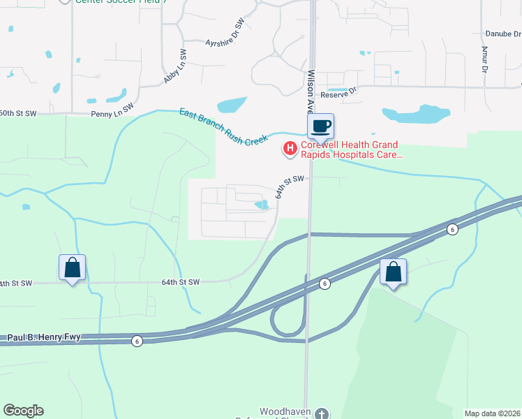 map of restaurants, bars, coffee shops, grocery stores, and more near 4099 64th Street Southwest in Wyoming