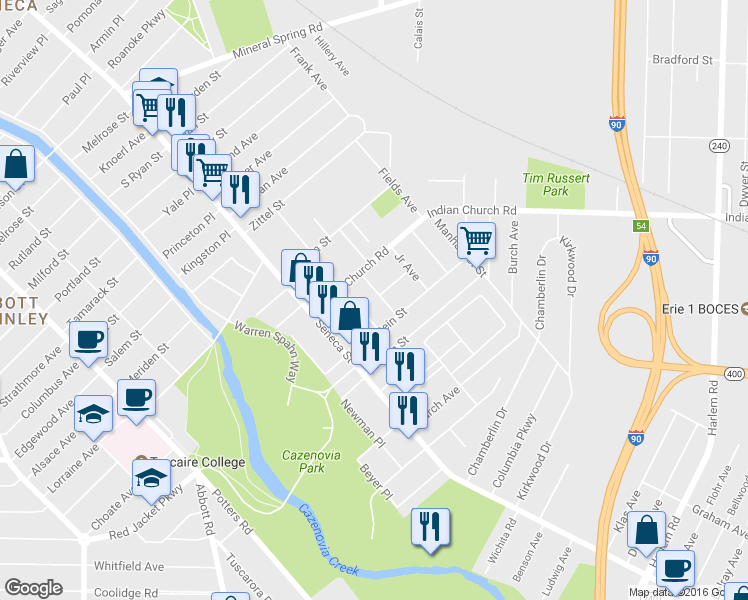 map of restaurants, bars, coffee shops, grocery stores, and more near 31 Hillside Avenue in Buffalo