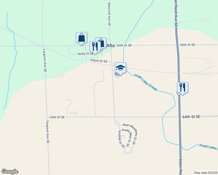 map of restaurants, bars, coffee shops, grocery stores, and more near 6223 Bancroft Avenue Southeast in Alto
