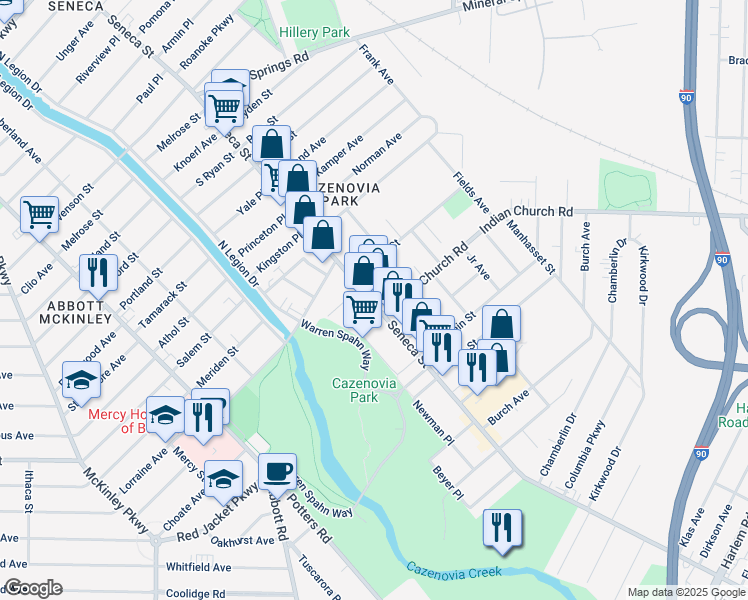 map of restaurants, bars, coffee shops, grocery stores, and more near 2238 Seneca Street in Buffalo