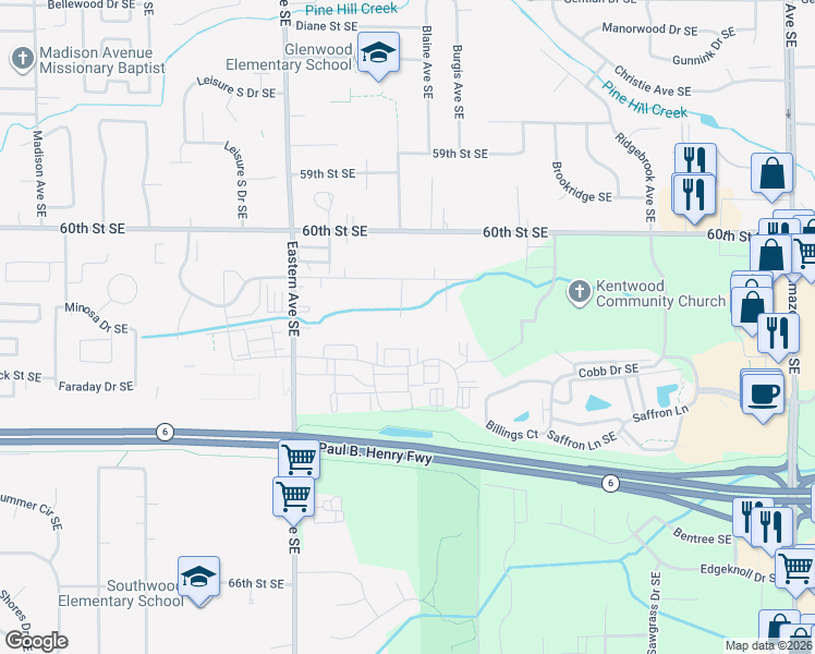 map of restaurants, bars, coffee shops, grocery stores, and more near 985 61st Street Southeast in Grand Rapids