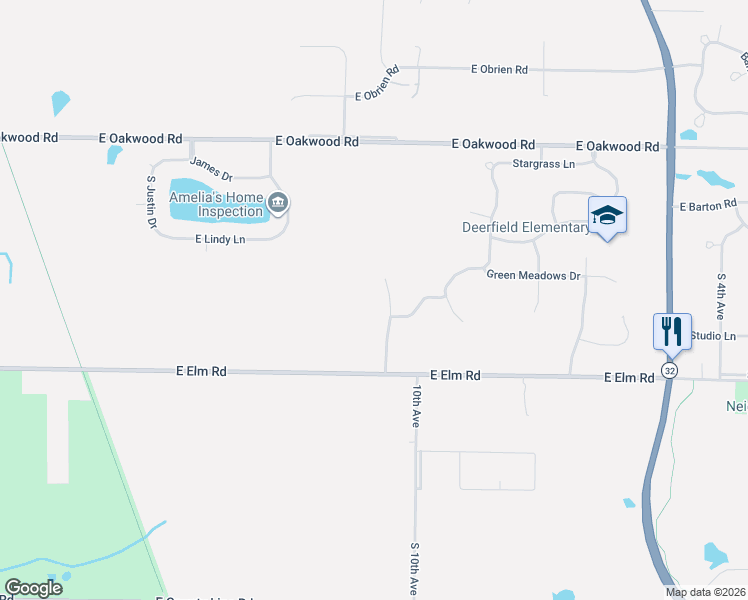 map of restaurants, bars, coffee shops, grocery stores, and more near 10555 South Shangrila Court in Oak Creek
