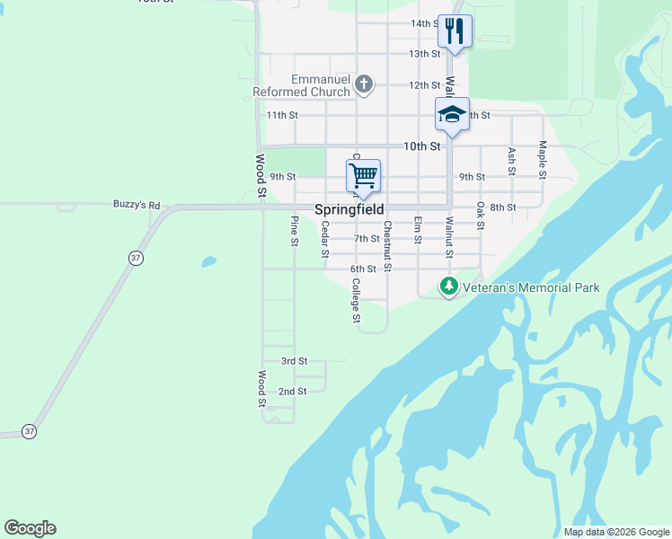 map of restaurants, bars, coffee shops, grocery stores, and more near 989 6th St in Springfield