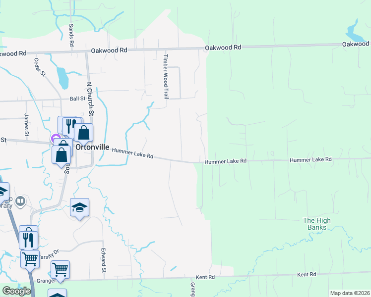 map of restaurants, bars, coffee shops, grocery stores, and more near 72 Village Court in Brandon Township
