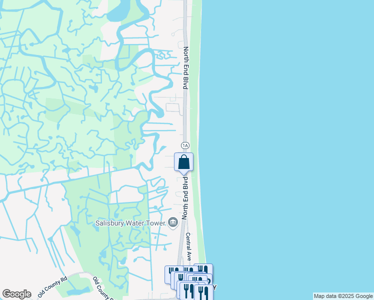 map of restaurants, bars, coffee shops, grocery stores, and more near 209 North End Boulevard in Salisbury