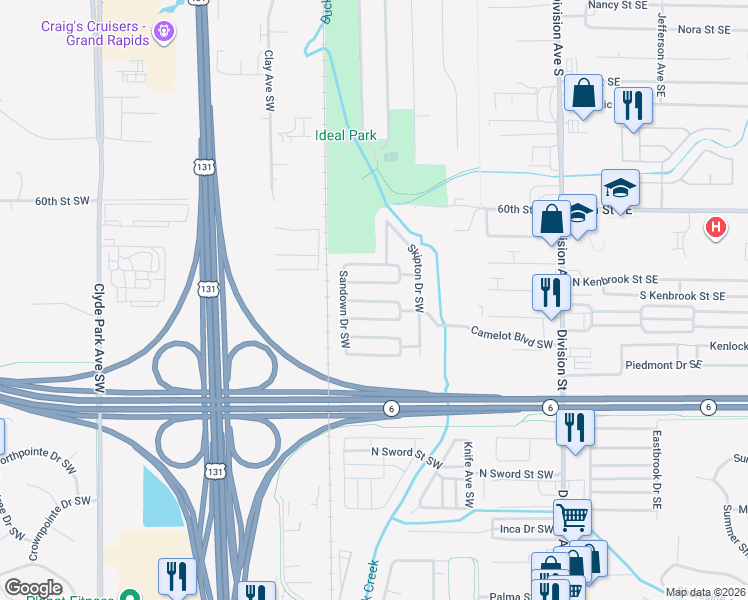 map of restaurants, bars, coffee shops, grocery stores, and more near 200-398 N Edinberg Drive Southwest in Grand Rapids