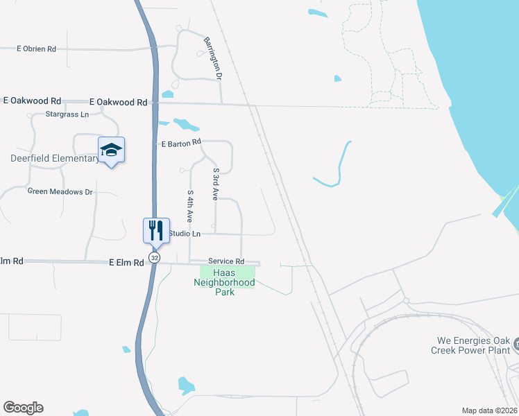 map of restaurants, bars, coffee shops, grocery stores, and more near 10554 South Alton Road in Oak Creek