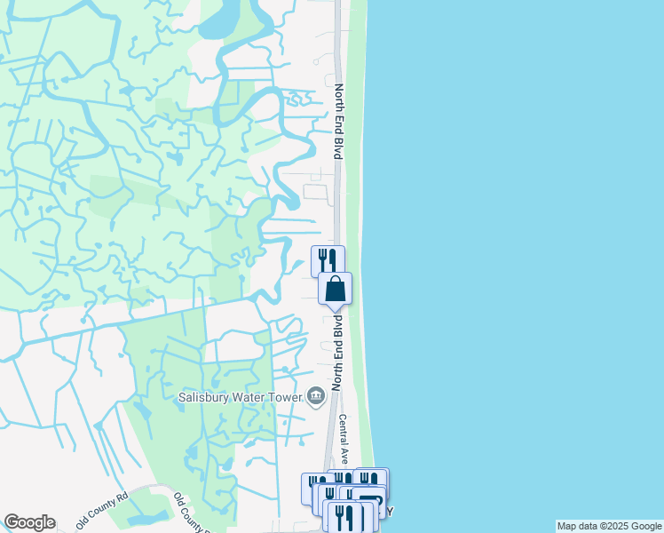 map of restaurants, bars, coffee shops, grocery stores, and more near 209 North End Boulevard in Salisbury