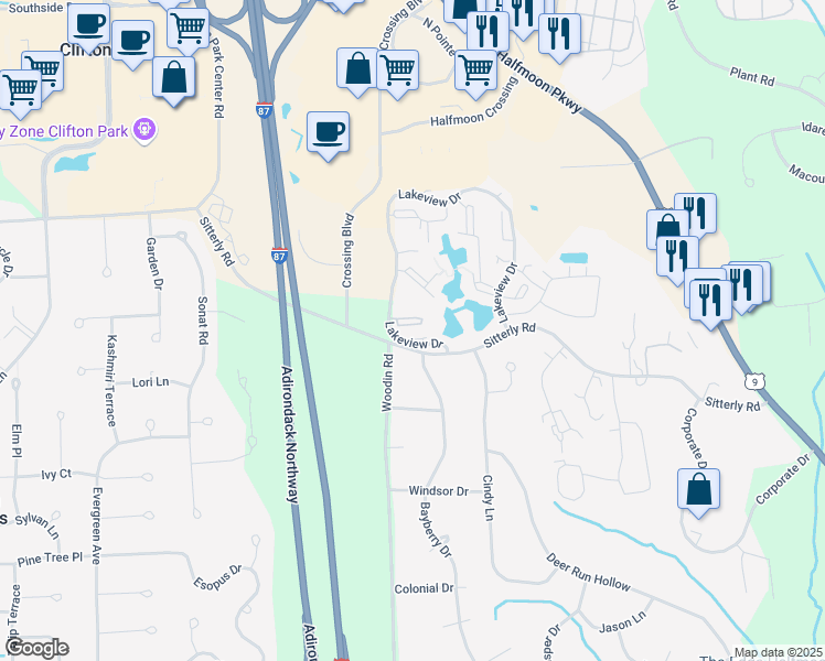 map of restaurants, bars, coffee shops, grocery stores, and more near 5 Candlelight Court in Saratoga County