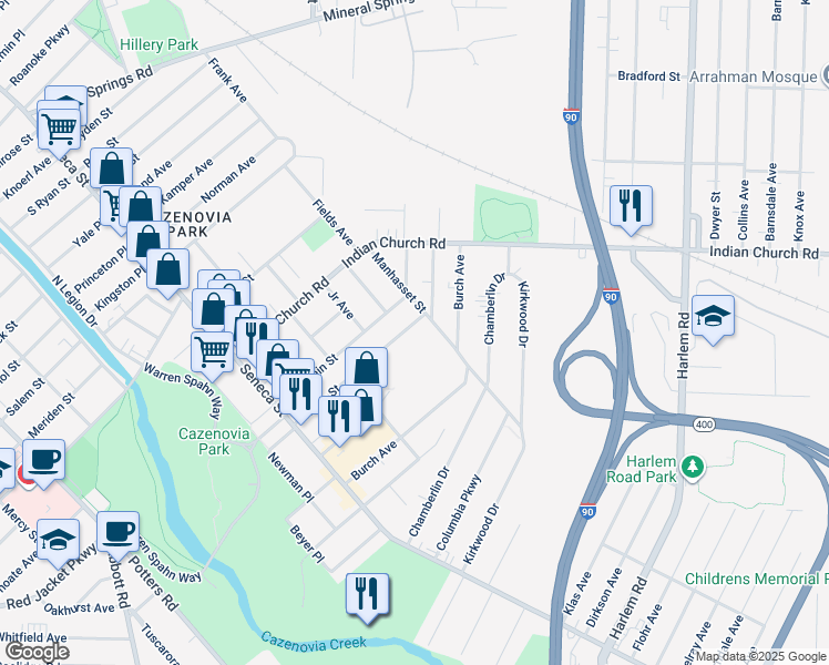 map of restaurants, bars, coffee shops, grocery stores, and more near 151 Edson Street in Buffalo