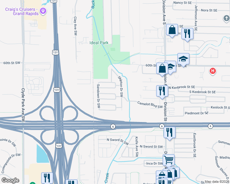 map of restaurants, bars, coffee shops, grocery stores, and more near 276 North Edinberg Drive Southwest in Grand Rapids
