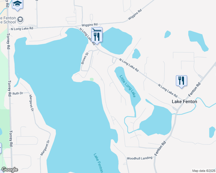 map of restaurants, bars, coffee shops, grocery stores, and more near 12160 Mantawauka Drive in Fenton