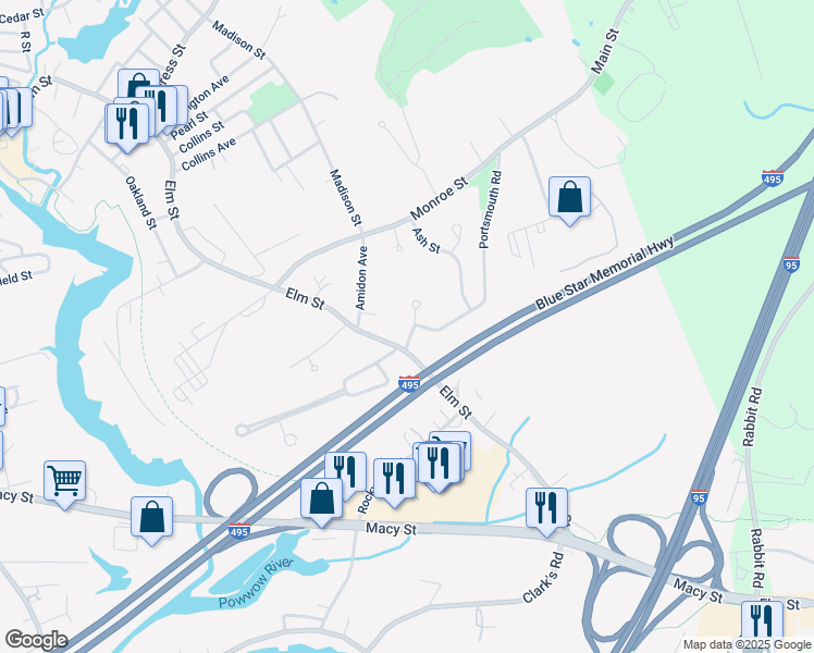 map of restaurants, bars, coffee shops, grocery stores, and more near 4 Goss Avenue in Amesbury