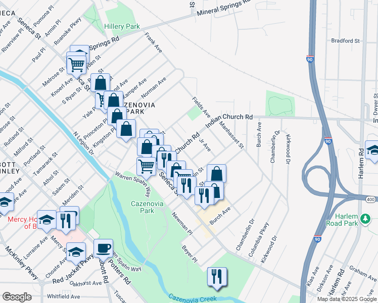 map of restaurants, bars, coffee shops, grocery stores, and more near 31 Hillside Avenue in Buffalo