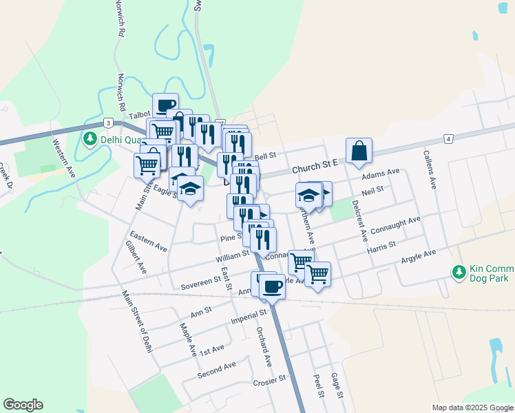 map of restaurants, bars, coffee shops, grocery stores, and more near 12 Lansdowne Avenue in Delhi