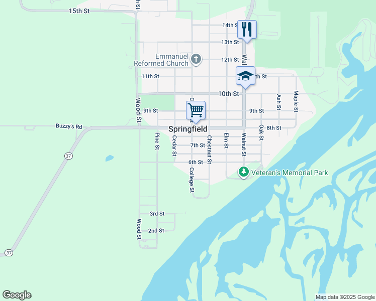 map of restaurants, bars, coffee shops, grocery stores, and more near in Springfield