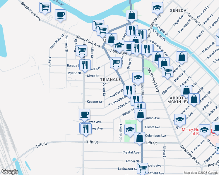 map of restaurants, bars, coffee shops, grocery stores, and more near in Buffalo