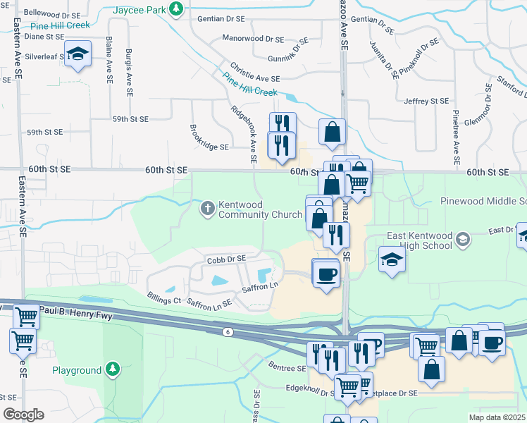 map of restaurants, bars, coffee shops, grocery stores, and more near in Kent County