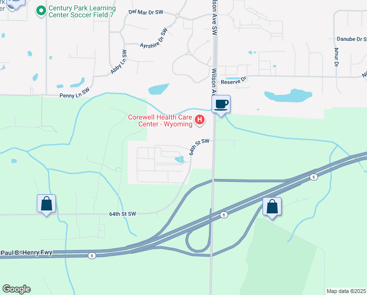 map of restaurants, bars, coffee shops, grocery stores, and more near 6181 Wilson Avenue Southwest in Wyoming