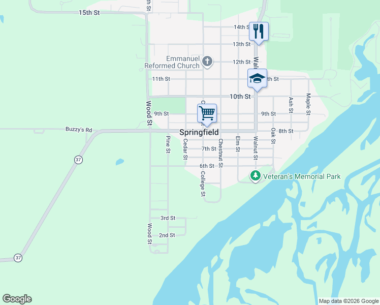 map of restaurants, bars, coffee shops, grocery stores, and more near in Springfield