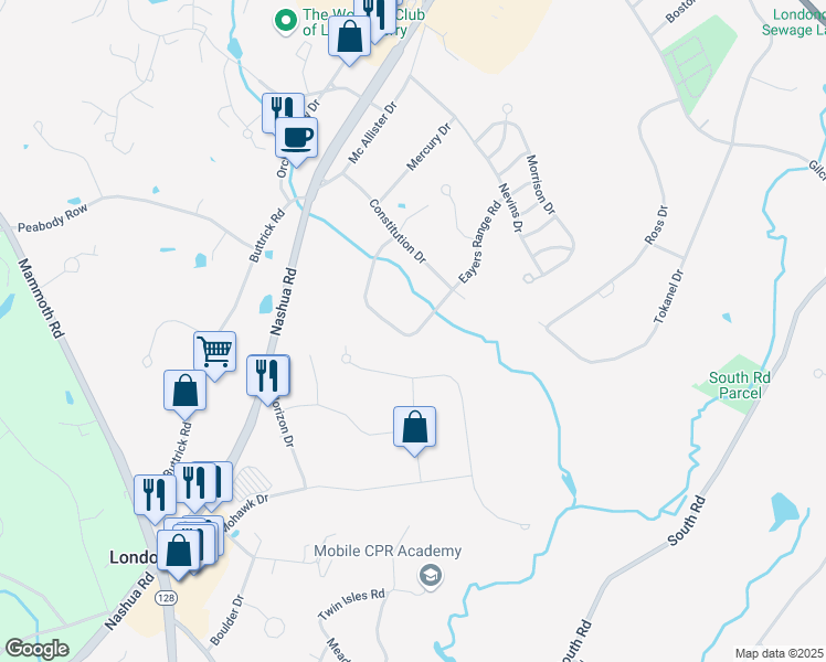 map of restaurants, bars, coffee shops, grocery stores, and more near 172M Capitol Hill Drive in Londonderry