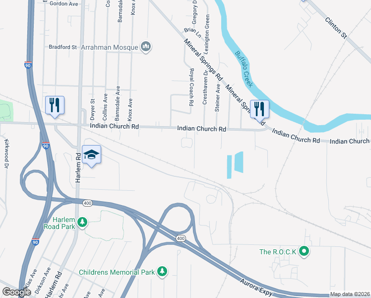 map of restaurants, bars, coffee shops, grocery stores, and more near 745 Indian Church Road in Buffalo