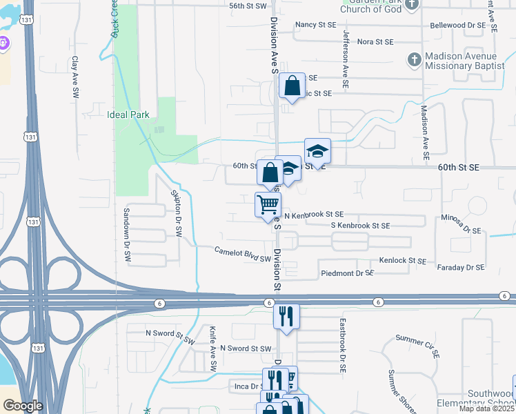 map of restaurants, bars, coffee shops, grocery stores, and more near 50 Hyacinth Street Southwest in Grand Rapids