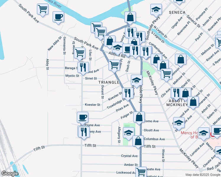 map of restaurants, bars, coffee shops, grocery stores, and more near in Buffalo