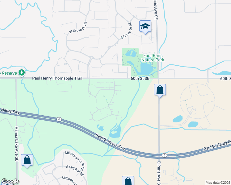 map of restaurants, bars, coffee shops, grocery stores, and more near 6164 East Fieldstone Hills Drive in Caledonia