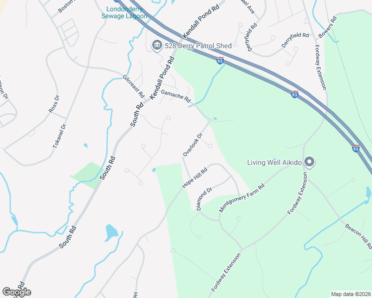 map of restaurants, bars, coffee shops, grocery stores, and more near 9 Overlook Drive in Derry