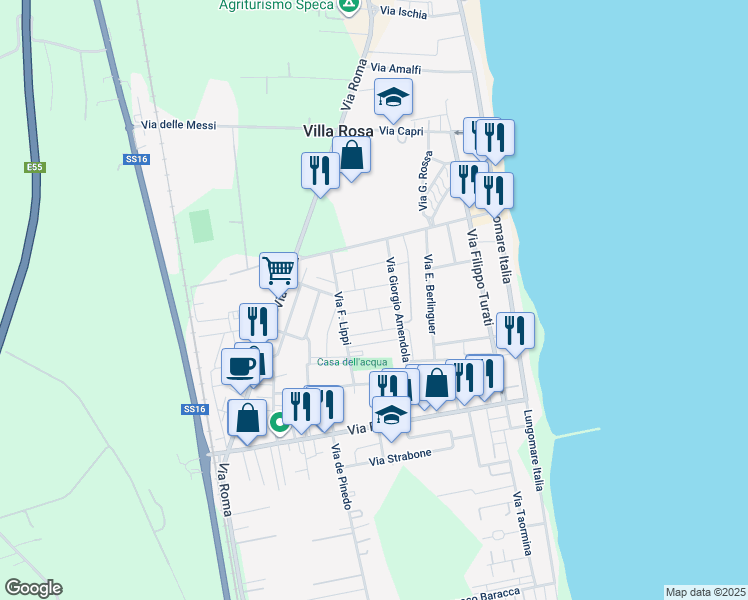 map of restaurants, bars, coffee shops, grocery stores, and more near 2 Via Basso in Villa Rosa