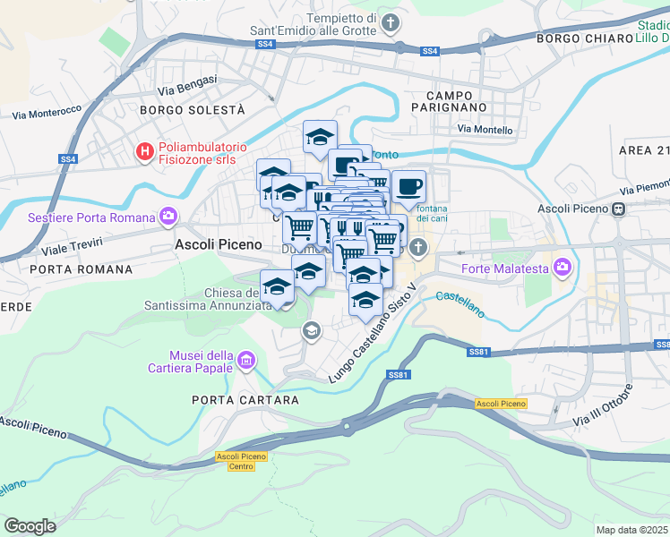 map of restaurants, bars, coffee shops, grocery stores, and more near in Ascoli Piceno