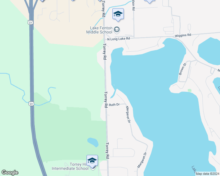 map of restaurants, bars, coffee shops, grocery stores, and more near 12085 Torrey Road in Fenton