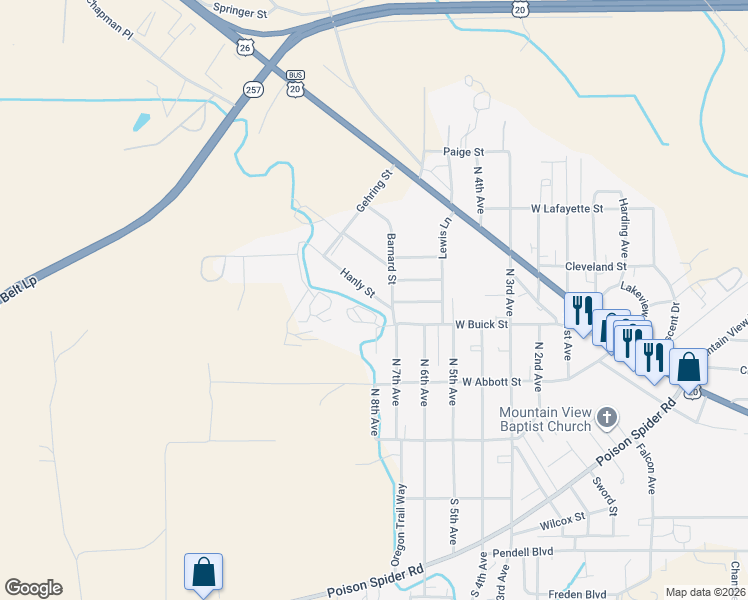 map of restaurants, bars, coffee shops, grocery stores, and more near 5307 Hanly Street in Mills